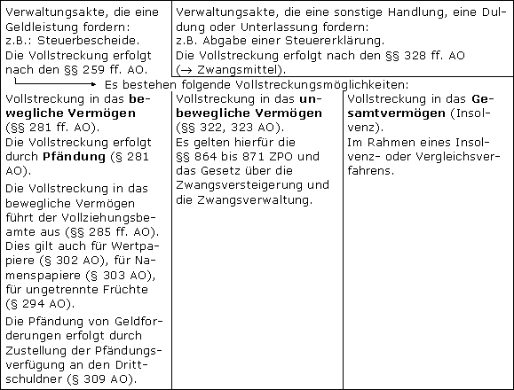 Vollstreckbare Verwaltungsakte und Vollstreckungsmöglichkeiten